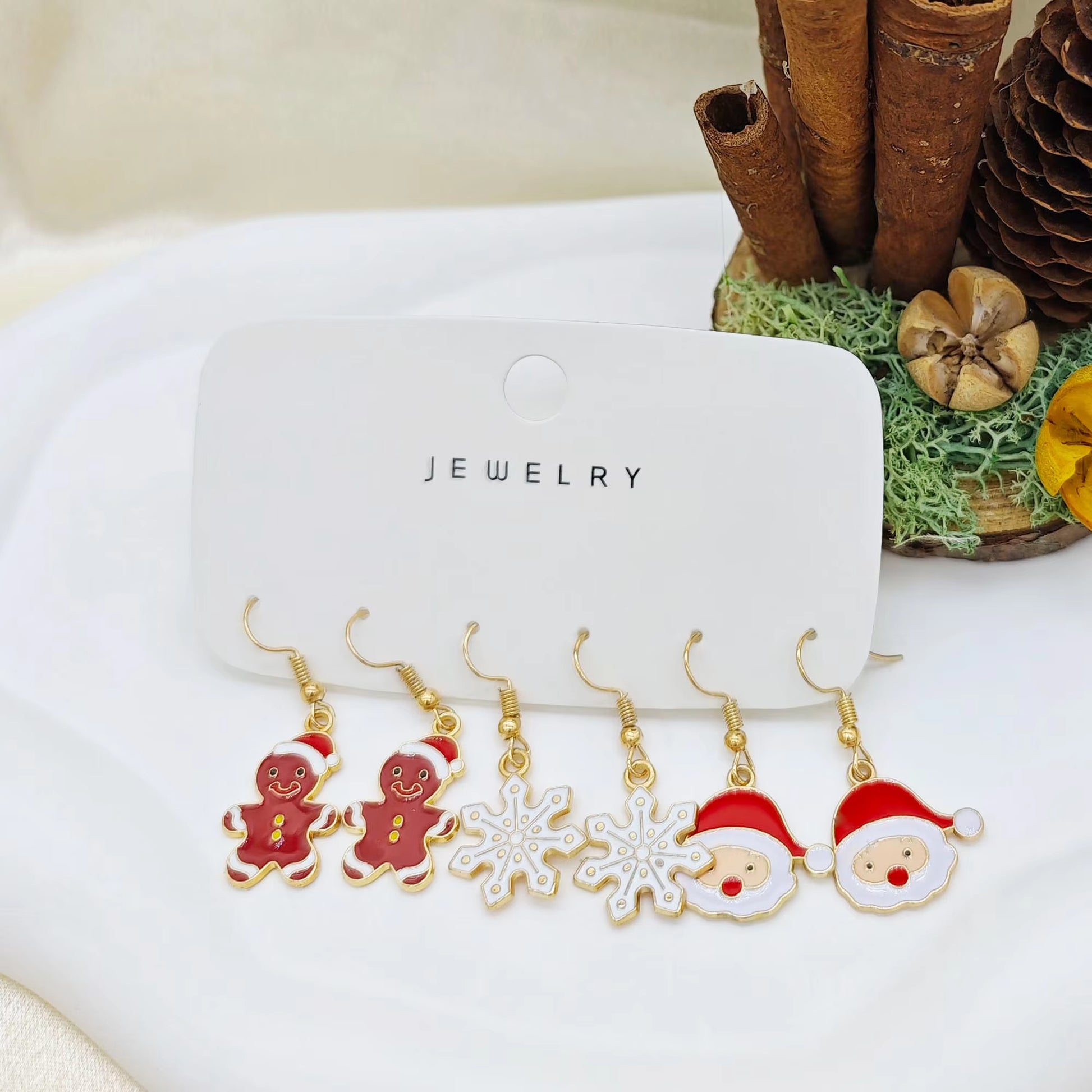 6Pcs Christmas Series Snowflake Bell Earring Combination Set, Cross-Border Hot Selling Cartoon Oil Dripping Elk Elderly Earrings