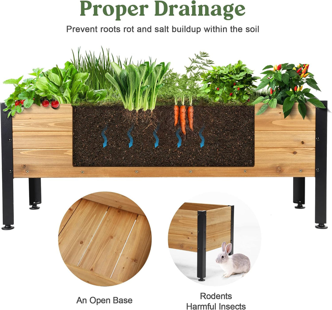 Wood Rectangular Garden Planter Box Raised Bed Outdoor,Planters for Outdoor Plants 37X13X15In Elevated Herbs Vegetables Flowers Great Patio Deck Balcony