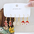 6Pcs Christmas Series Snowflake Bell Earring Combination Set, Cross-Border Hot Selling Cartoon Oil Dripping Elk Elderly Earrings