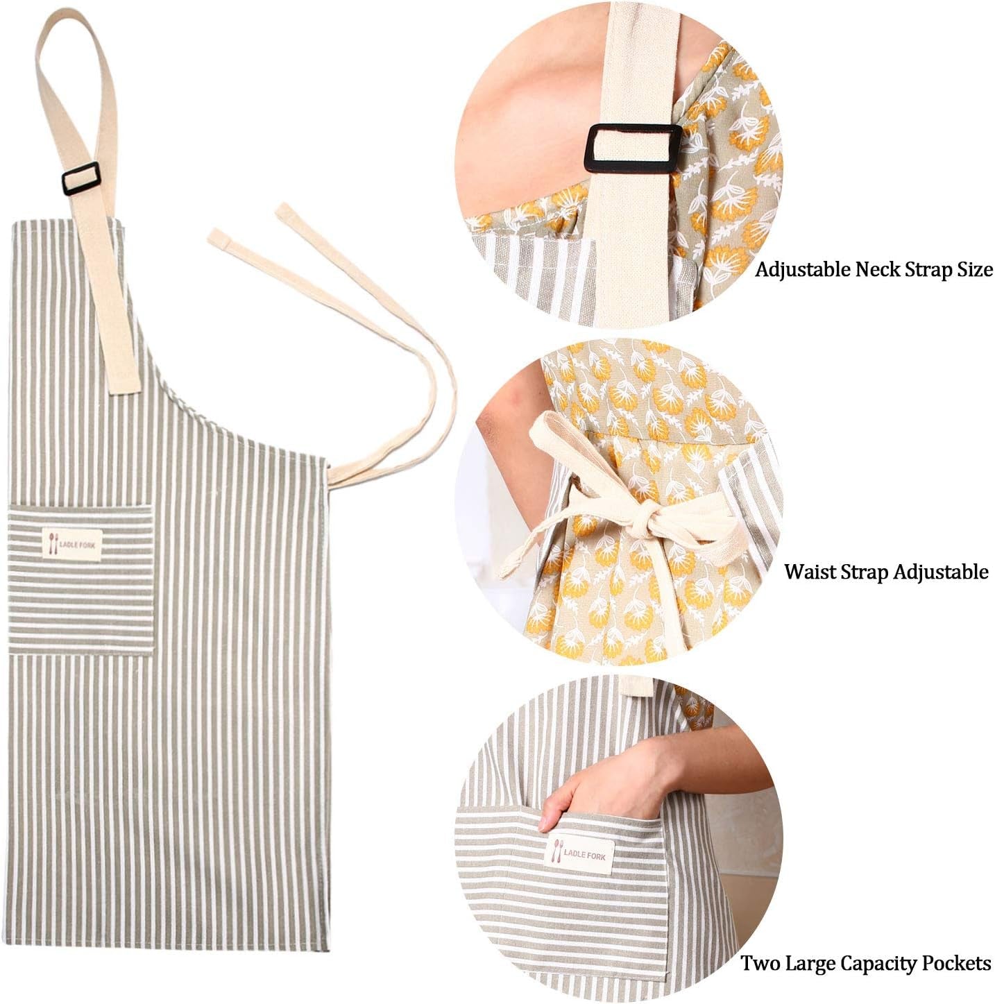 2 Pieces Linen Cooking Kitchen Apron for Women and Men Kitchen Bib Apron with Pocket Adjustable Soft Chef Apron