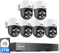 [300°Pan 90°Tilt+Human Tracking]  4K Poe PTZ Camera System,Nvr Security Camera System W/6Pcs 5MP Wired Security Camera Outdoor&Indoor,2-Way Audio,Waterproof,7/24 Record for Home Surveillance