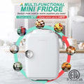 Multifunctional mini fridge for cooling and warming food, drinks, snacks, cosmetics, and skincare with 4-liter capacity for bedroom or office.