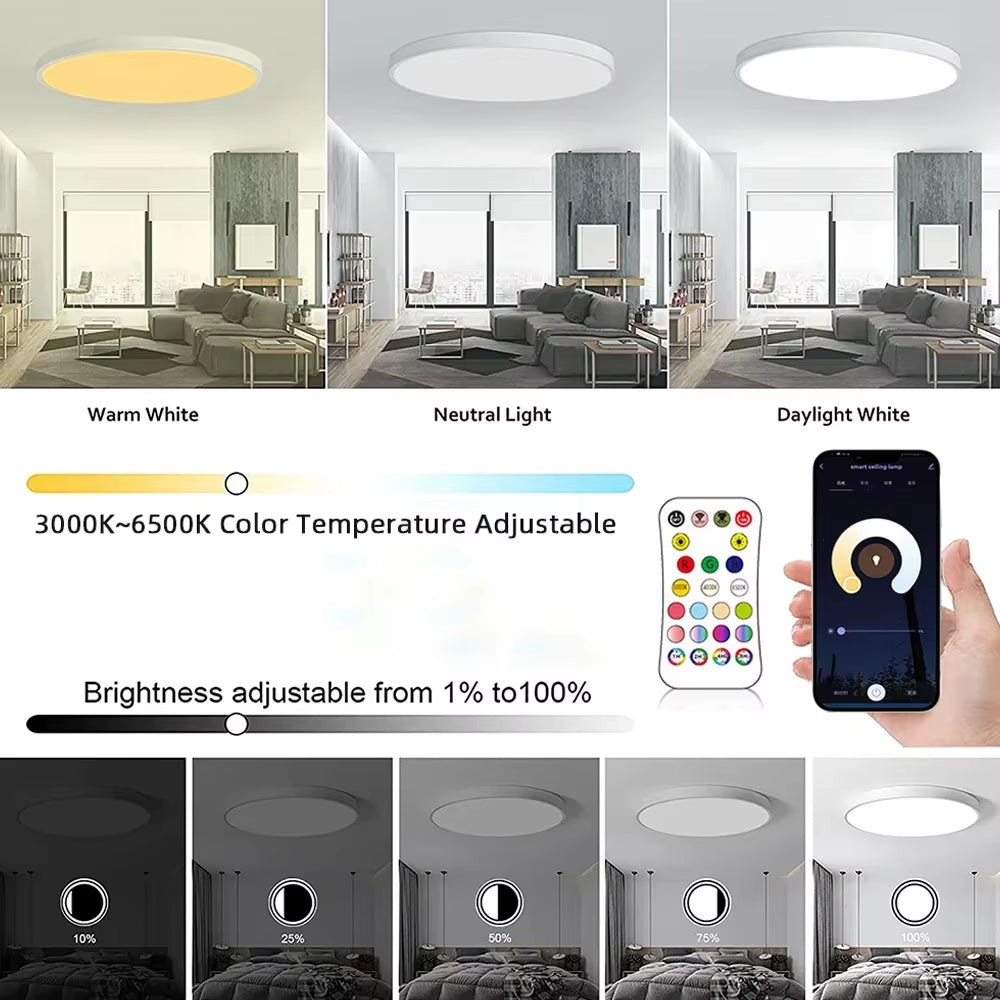 Tuya Smart LED Ceiling Lights RGBCW round Smart WIFI APP Dimmable Panel Lights 110-265V Home Bedroom Living Room Ambient Fixture