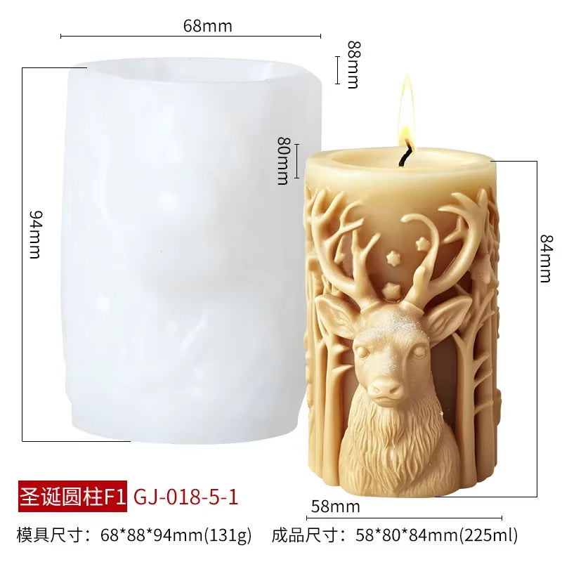 Christmas Tree Carving Pattern Cylindrical Candle Silicone Mold Reindeer Snowflake Cylindrical Elk Candle Mold Christmas Gifts