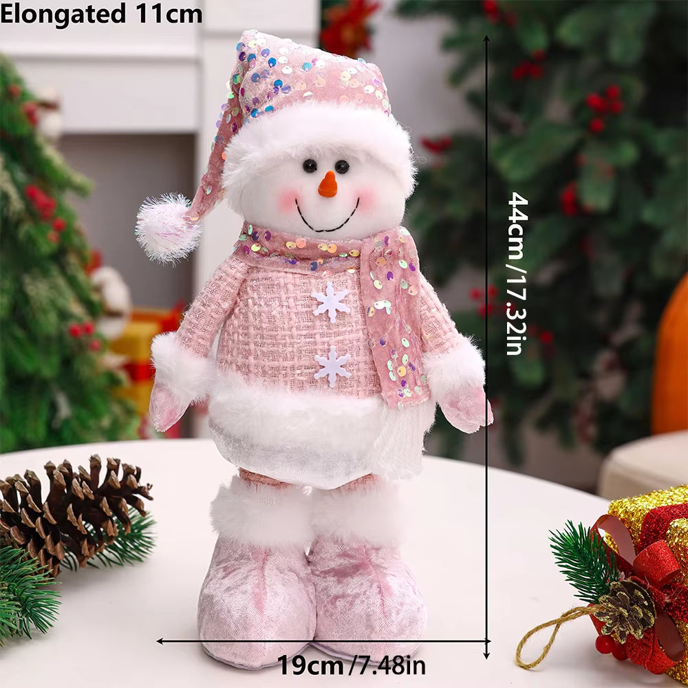 1Pc-New Santa Claus Snowman Elk Pink Sequin Telescopic Doll Merry Christmas Decorations Window Props Matching Supplies Ornaments