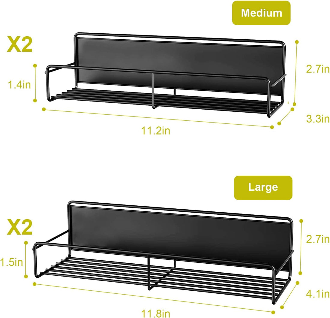 Magnetic Spice Rack for Refrigerator, 4 Pack Fridge Magnet Organizer Magnetic Shelf for Refrigerator and Microwave Oven Metal Fridge Shelf for Kitchen