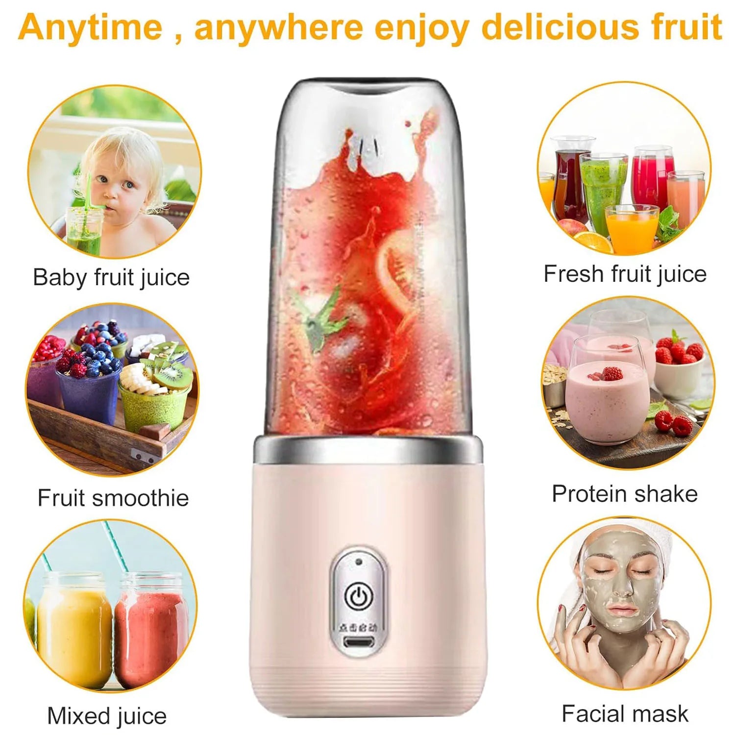 Portable Blender Mini Juice Blender Personal Blender Cup Rechargeable Fruit Juicer Mixer Blender with 6 Blades Fruit Mixers