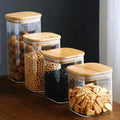 Squared Transparent Glass Food Storage Jar with Lid Tea Coffee Beans Container Snack Nuts Sealed Box Kitchen Organizer