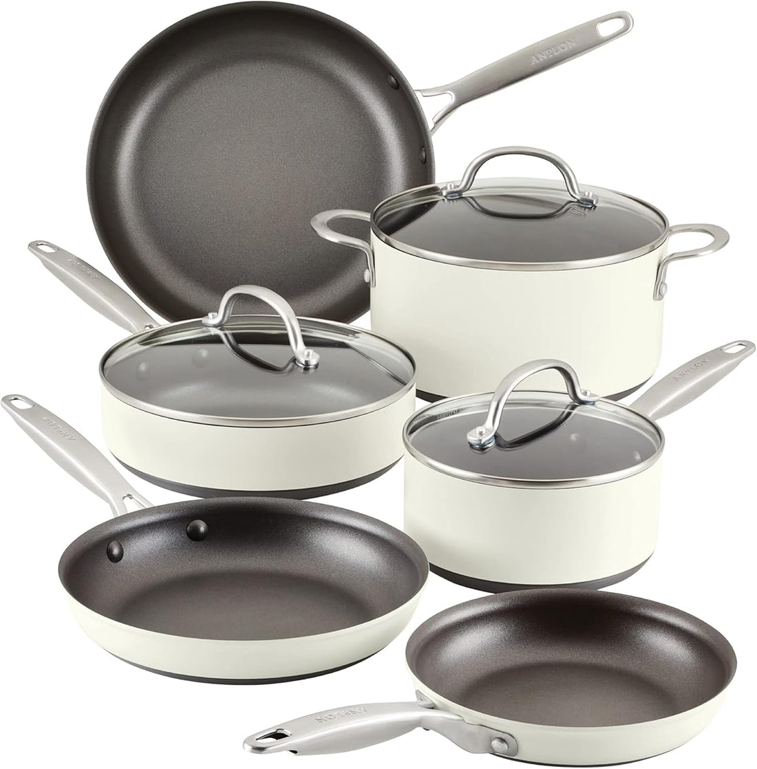 Achieve Hard Anodized Nonstick Cookware Pots and Pans Set, 9 Piece - Cream